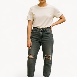 Zara | Straight Leg Gray Graphite Distressed Denim Jeans Size 12 Y2K 90s Grunge